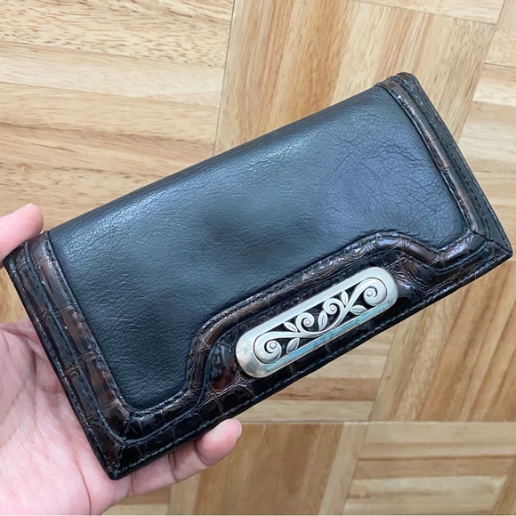BRIGHTON Eve Delight Black Leather Croc Leather Trims Large Wallet - Picture 3 of 13